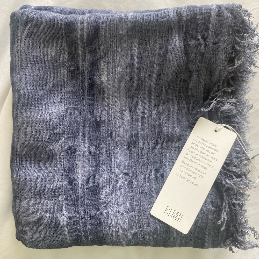 Eileen Fisher Blue Accent Scarf with Fringe